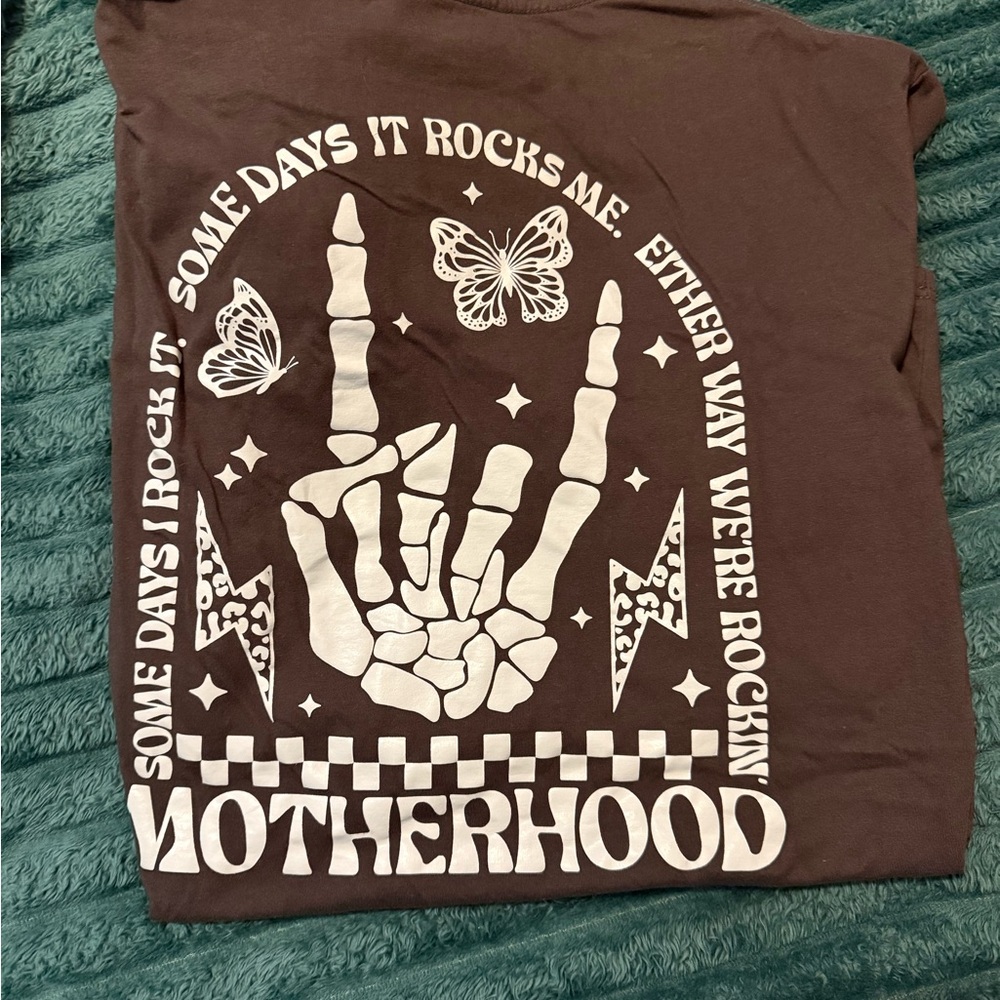 Motherhood Graphic Tee - Black with White Print